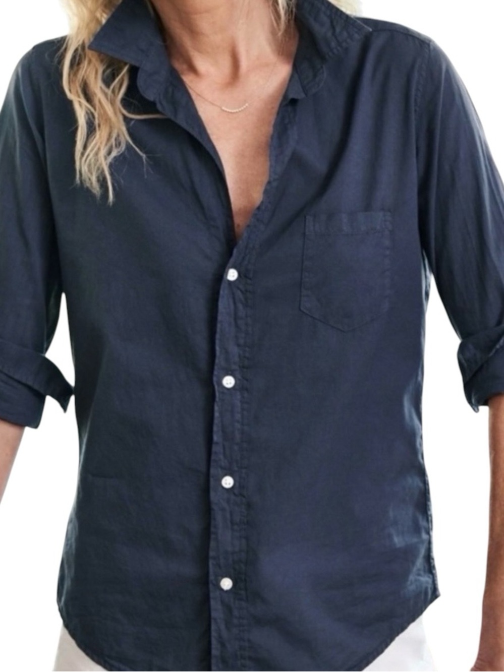 Frank & Eileen Barry Shirt L Navy Featherweight Cotton Button Down Preppy